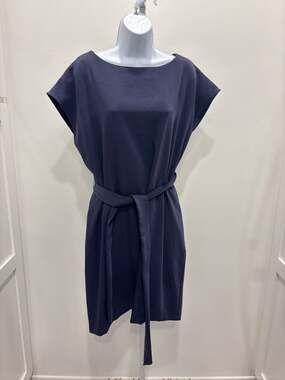 Of Mercer Navy Blue Riverside Belted Midi Shift Dress Size 1X Plus EUC